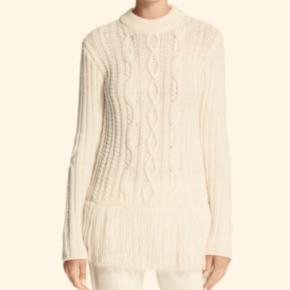Tory Burch Valero Chunky Sweater with fringe